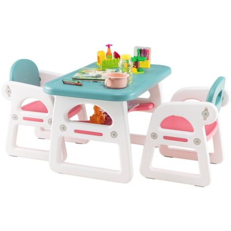 COSTWAY 3 PCS Kids Table & Chairs Set Children Toddler Activity Desk Set-Blue