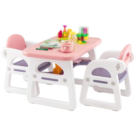 COSTWAY 3 PCS Kids Table & Chairs Set Children Toddler Activity Desk Set-Pink