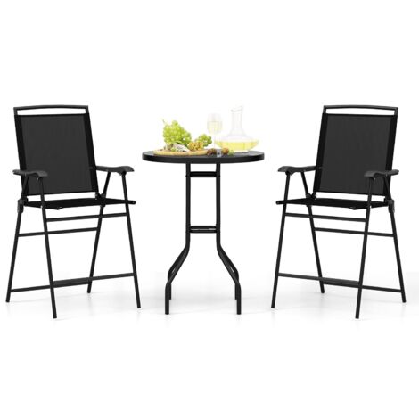COSTWAY 3 PCS Outdoor Bar Stool Set Patio Bistro Furniture With Umbrella Hole