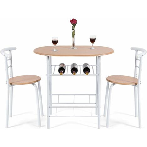 COSTWAY 3 pezzi Set da Pranzo Set 1 Tavolo e 2 Sedie da Cucina, in Metallo e MDF, Moderno ed Elegante (Bianco+Cachi)