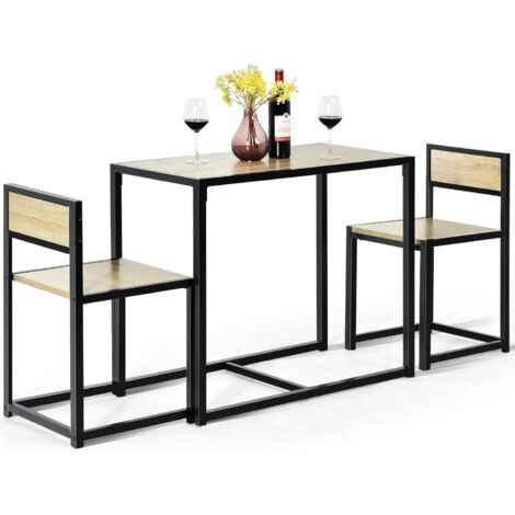 COSTWAY 3 Pezzi Set Mobili da Pranzo, con Tavolo e 2 Sedie da Cucina, Struttura di Metallo e Legno, Rustico Elegante (Nero + Beige)