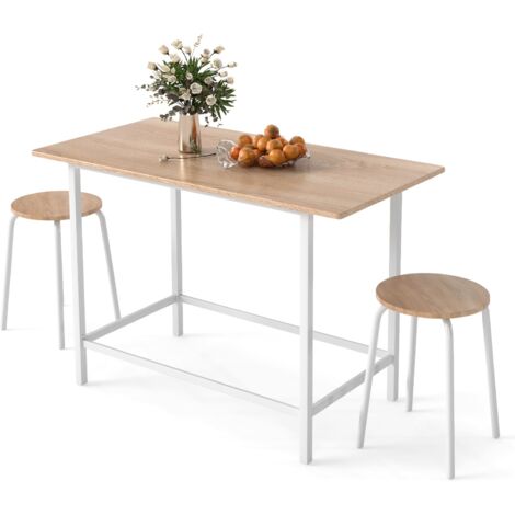 COSTWAY 3-Piece Dining Set Kitchen Table and Chairs for 2 w/ Square Table-White