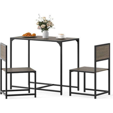 COSTWAY 3 Piece Dining Table Set Industrial Rectangular Kitchen Table-Gray Oak
