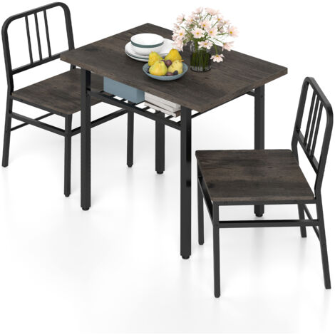 COSTWAY 3-Piece Dining Table Set Rectangular Kitchen Table & 2 Chairs-Gray