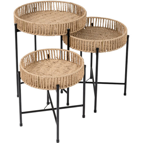 COSTWAY 3 Piece Nesting Side Tables Round End Table Coffee Table Bedside Nightstand Natural