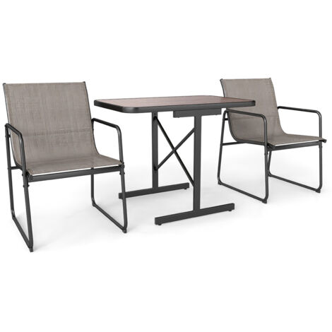 COSTWAY 3 Piece Patio Bistro Set Outdoor Furniture Set for Small Space-Coffee