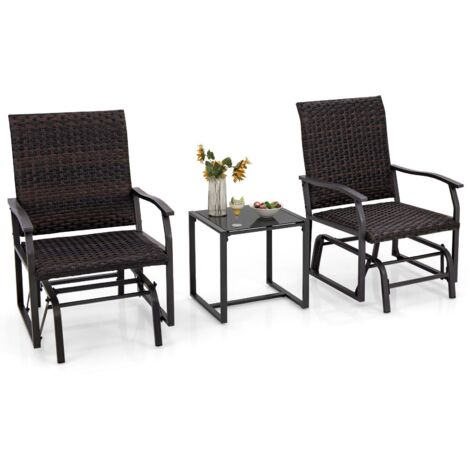 COSTWAY 3 Piece Patio Gliding Set Backyard Wicker Swing Glider Furniture Set