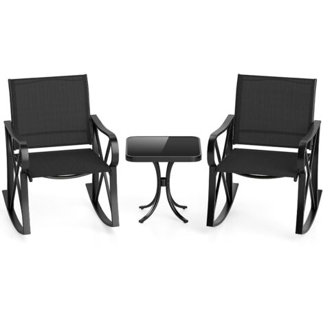 COSTWAY 3 Piece Patio Rocking Set 2 Rocking Chairs w/ Side Table-Black