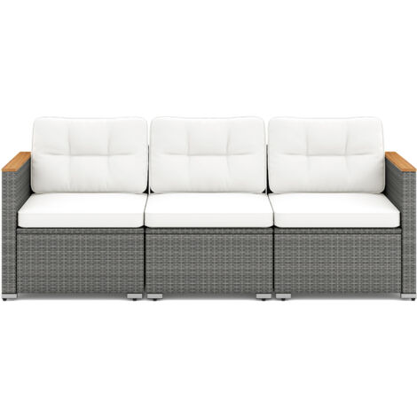 COSTWAY 3-Seat Patio Couch Sofa PE Rattan Wicker Outdoor Loveseat Furniture