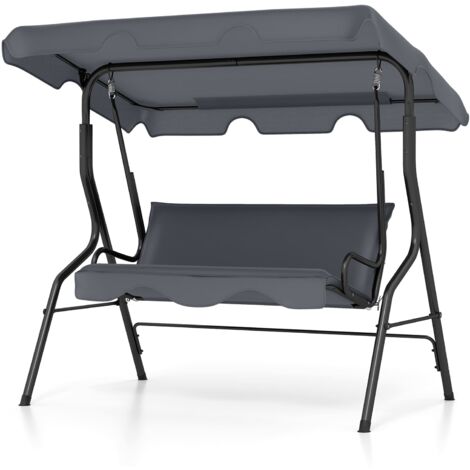 COSTWAY 3-Seater Canopy Swing Chair Waterproof Swing Cushioned Seat-Grey