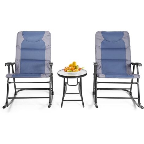 COSTWAY 3-teiliges Schaukelliege Liegestühle Gartenliege mit Beistelltisch, Liegestuhl Bistro-Set, Gartenliege für Balkon, Camping, Garten Blau