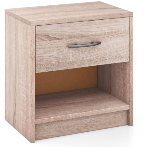 COSTWAY 3-Tier Bedside Table Bedroom Nightstand w/Drawer-Natural