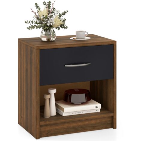 COSTWAY 3-Tier Bedside Table Bedroom Nightstand w/Drawer-Natural+White
