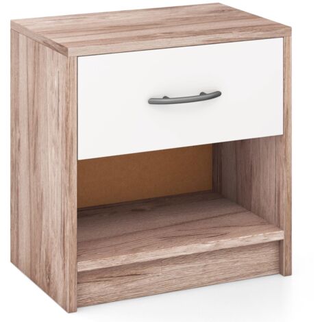 COSTWAY 3-Tier Bedside Table Bedroom Nightstand w/Drawer-Oak