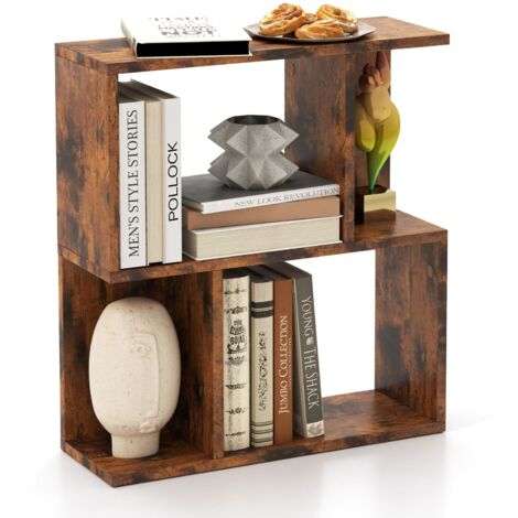 COSTWAY 3-Tier Bookshelf Display Shelf for Small Space Freestanding Side Table Rustic Brown