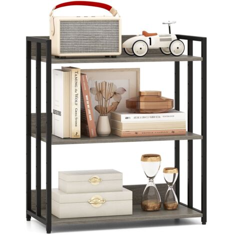 COSTWAY 3-Tier Bookshelf Industrial Corner Bookcase w/ Adjustable Shelves