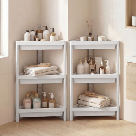 COSTWAY 3-Tier Corner Shower Caddy 2-Pack Bathroom Standing Shelf Drainage Holes-White