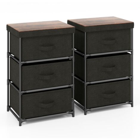COSTWAY 3-Tier Fabric Dresser Fabric Nightstand Home Organizer Unit w/3 Drawers Black