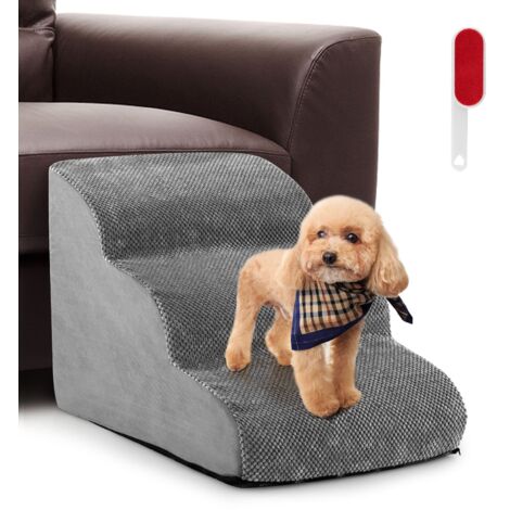 COSTWAY 3-Tier Foam Dog Ramp Non-Slip Dog Steps w/Gentle Slope Surface