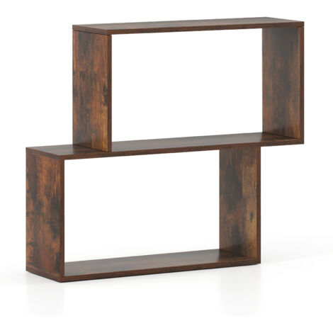 COSTWAY 3-Tier Geometric Bookshelf Freestanding Wooden Bookcase-Brown