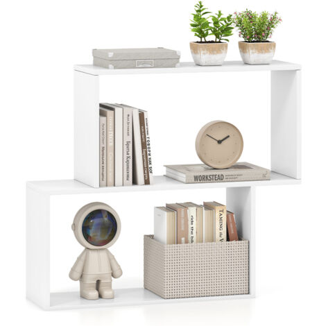 COSTWAY 3-Tier Geometric Bookshelf Freestanding Wooden Bookcase-White