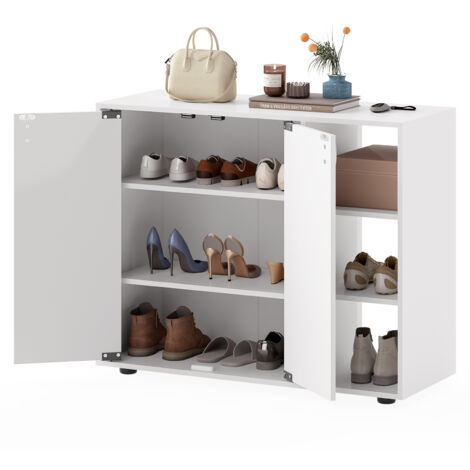 COSTWAY 3-Tier Shoe Storage Rack Shoe Cabinet with Doors-White