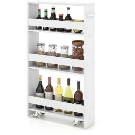 COSTWAY 3-tier Slim Storage Cart Narrow Rolling Kitchen Serving Cart w/ Open Shelves