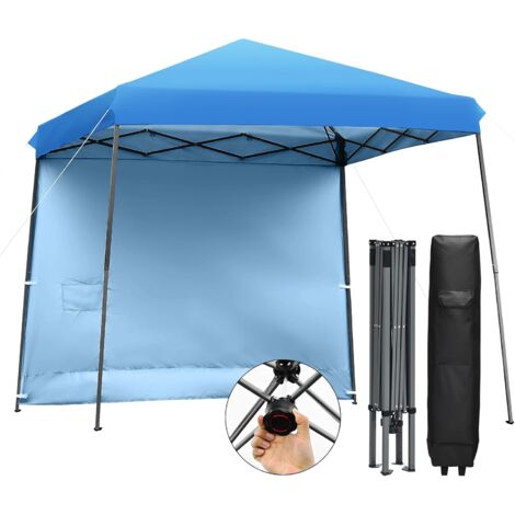 COSTWAY 3 x 3 m Faltpavillon, Gartenpavillon mit Abnehmbarer Seitenwand, Partyzelt hoehenverstellbar, inkl. Gurten, Metallheringen und Rolltasche, für Camping, Party, Barbecue Blau