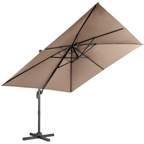 COSTWAY 300 cm Sombrilla para Jardín con 3 Inclinaciones, Rotación 360°, Manivela, 8 Varillas, Base Cruzada, Parasol de Exterior (Café)