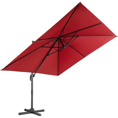 COSTWAY 300 cm Sombrilla para Jardín con 3 Inclinaciones, Rotación 360°, Manivela, 8 Varillas, Base Cruzada, Parasol de Exterior (Tinto)