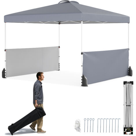 COSTWAY 300 X 300 CM Pop up Canopy Tent w/ 2 Half Sidewalls & Wheeled Bag-Gray