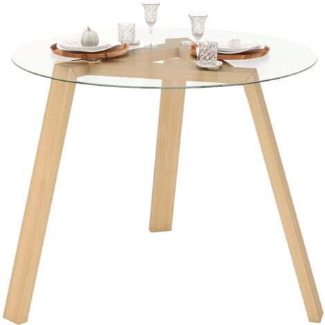 COSTWAY 35.5” Circle Kitchen Table Round Glass Dining Table for 4-Natural