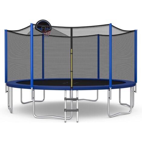 COSTWAY Φ377cm Trampolin mit Basketballring, Sicherheitsnetz, GS Zertifiziert,Gartentrampoline mit Reißverschluss und Schnallen, 7 Stangen, Netzhöhe 180 cm