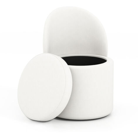 COSTWAY 38 L Storage Ottoman with Backrest White Modern Faux Velvet Cylinder Seat White