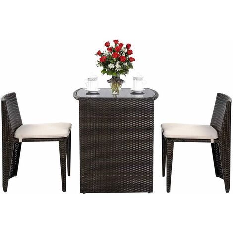 COSTWAY 3tlg.Polyrattan Sitzgruppe Lounge Set Rattanmoebel, Gartenmoebel Gartenlounge Gartengarnitur Sitzgarnitur Gartenset, inkl. Glasplatte und Sitzkissen