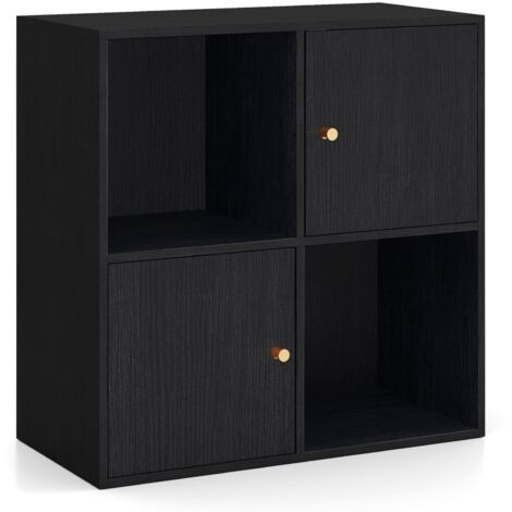 COSTWAY 4-Cube Bookcase 3-Tier Bookshelf Storage Organizer w/2 Cabinets-Black
