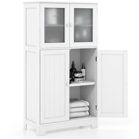 COSTWAY 4-Door Bathroom Floor Cabinet Freestanding Storage Cabine-White