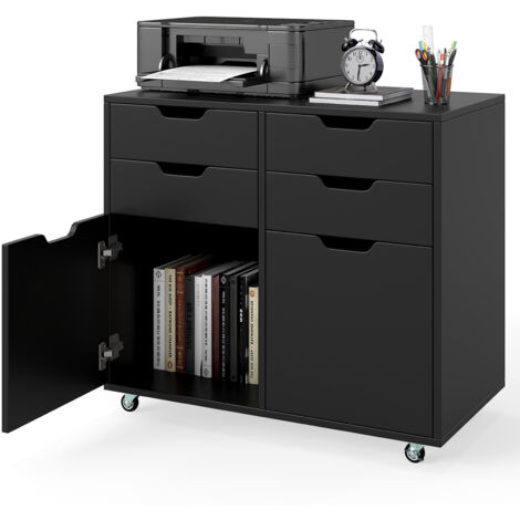 COSTWAY 4 Drawer Dresser Chest Mobile Storage Cabinet w/Universal Wheels-Black