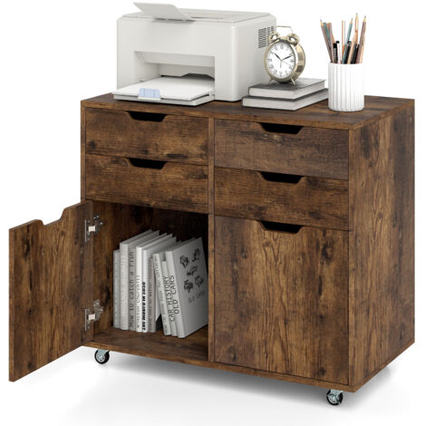 COSTWAY 4 Drawer Dresser Chest Mobile Storage Cabinet w/Universal Wheels-Brown