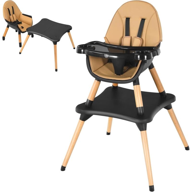 4 en 1 Chaise Haute Bébé Convertible Plateau Réglable en 4 Etapes-Peut être Démonté en une Table et une Chaise avec Coussin Amovible,Repose-Pieds