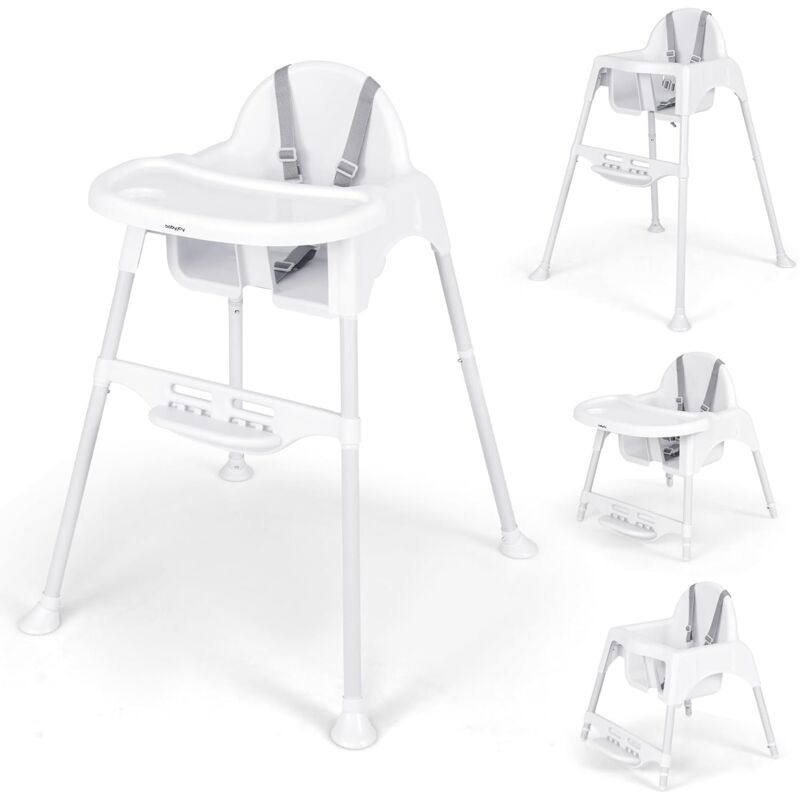 4 en 1 Chaise Haute Bébé Evolutive, 6-36 Mois, Charge 15 kg, Chaise Bebe Convertible, Plateau et Repose-pieds Réglable Amovible, Harnais à 5 Points,