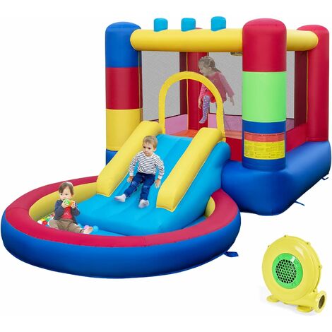 EASYCOMFORT Castello Gonfiabile per Bambini 3-8 Anni con Scivolo, Piscina e  Trampolino, 3x2.7x2m