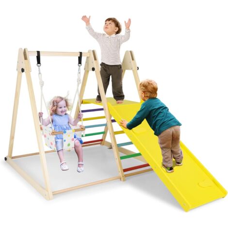 COSTWAY 4 in 1 Arrampicata per Bambini, Parco Giochi con Altalena,1+ Anni,185×120×115 cm,Colorato