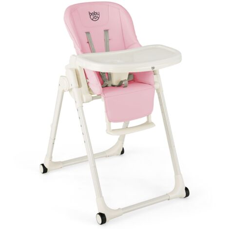 COSTWAY 4-in-1 Baby High Chair Foldable Feeding Chair w/ Footrest-Pink