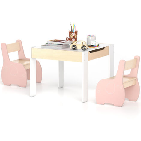 COSTWAY 4-in-1 Kids Table and Chair Set Children Activity Storage Table-Pink