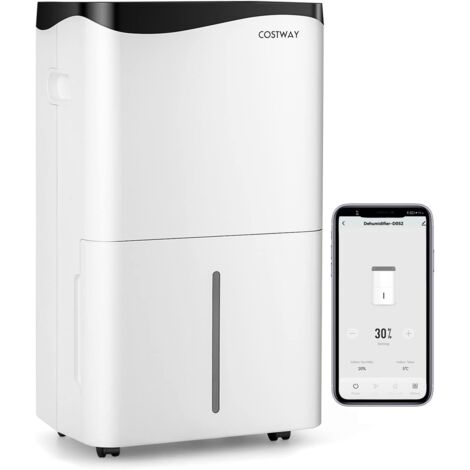 COSTWAY 4 in 1 Mobile Entfeuchter 50L/Tag Entfeuchtung, Luftentfeuchter Ventilator Dehumidifier Schlafenmodi, Raumentfeuchter 60㎡ / Wassertank / 24H Timer / WIFI