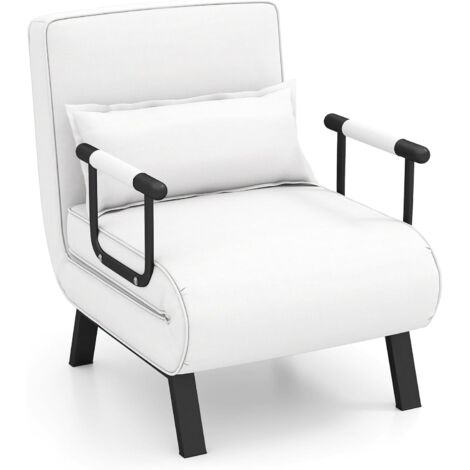 COSTWAY 4 in 1 Poltrona Letto Singolo, Poltroncina Pieghevole con Schienale Regolabile in 6 Posizioni, Sedile Imbottito Robusto, Divano Letto per Casa Ufficio, 79x65x79 cm (Bianco)