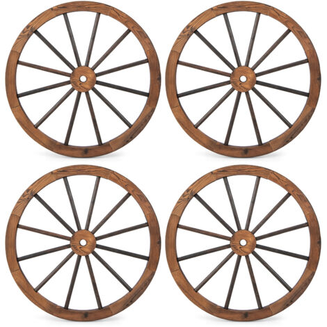 COSTWAY 4 Pack 30" Vintage Carbonized Wood Wagon Wheels Western Wall Hanging Decor