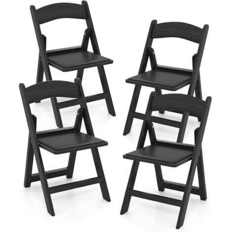 COSTWAY 4 Pack Folding Chairs Dining Chair Set w/ Padded Seat & Back-Black