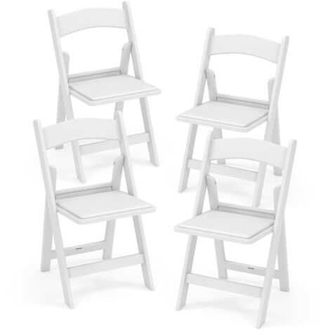 COSTWAY 4 Pack Folding Chairs Dining Chair Set w/ Padded Seat & Back-White